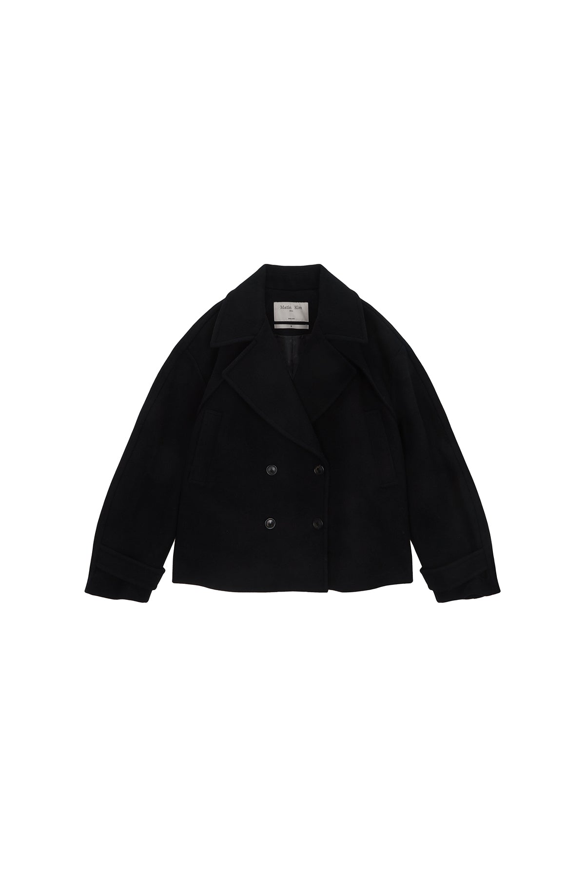 Matinkim Belted Big Lapel Double Short Coat IN Dark Navy