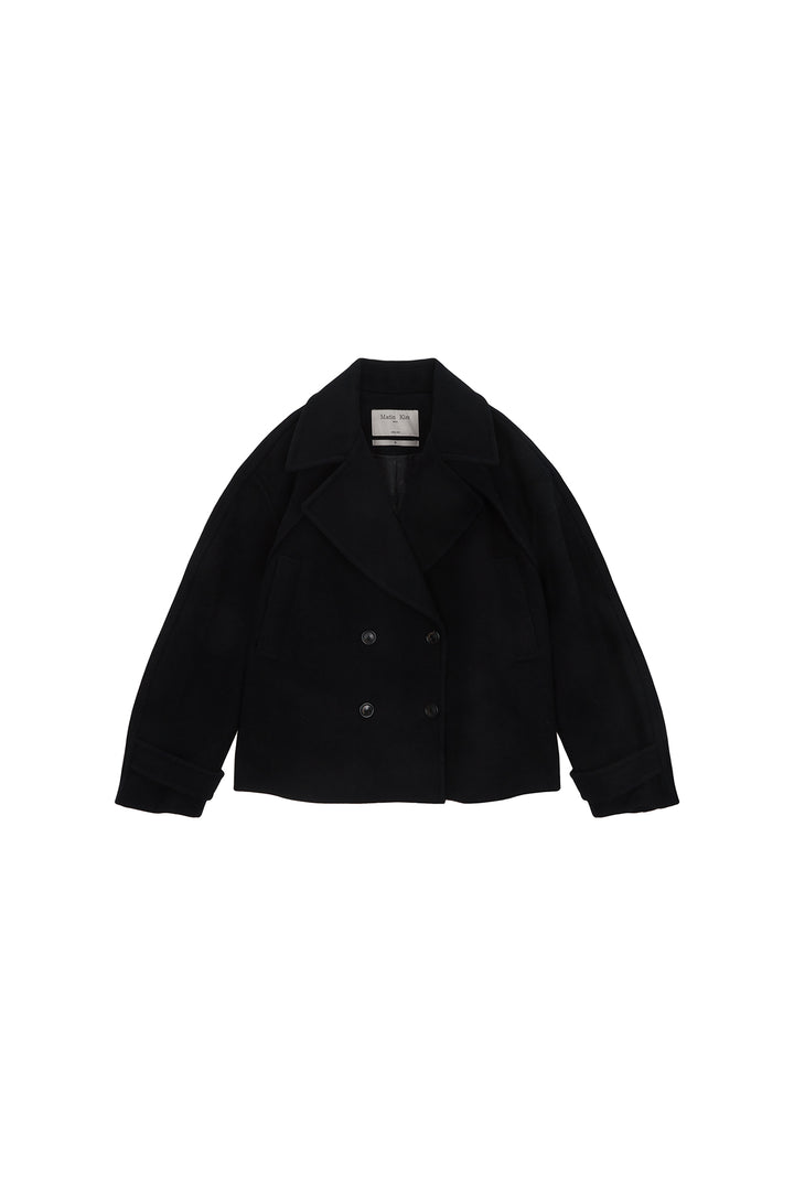 Matinkim Belted Big Lapel Double Short Coat IN Dark Navy
