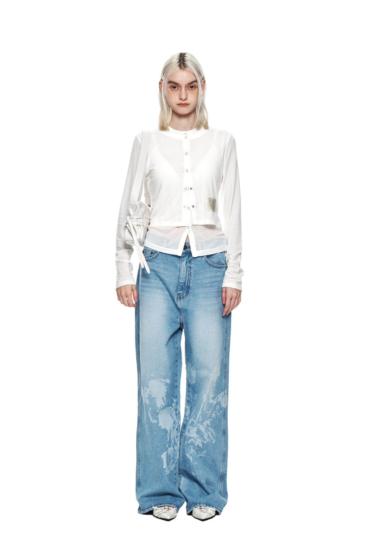 Matinkim Flower Printed Denim Pants IN Light Blue