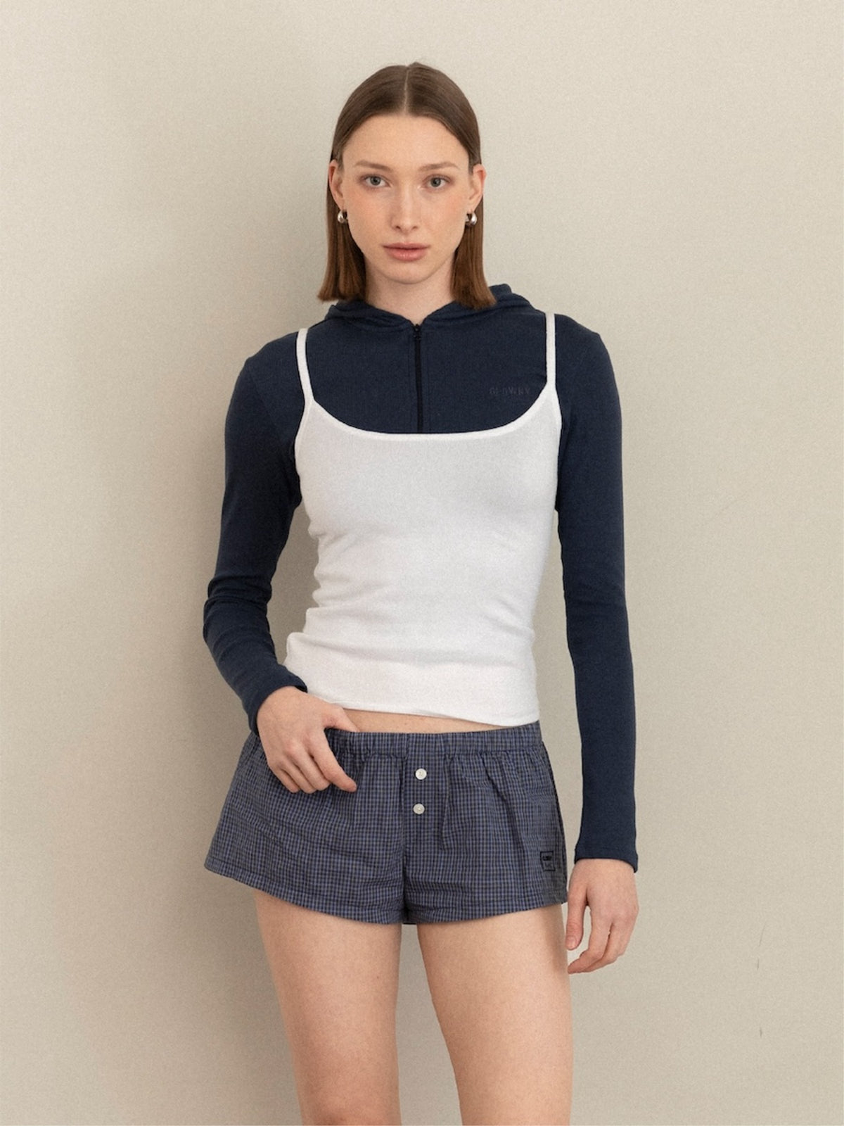 GLOWNY G Classic Essential Rib Zip-Up (Navy)