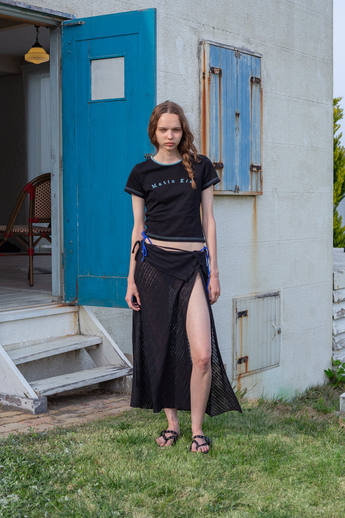 [matinkim] FOLDOVER LAYERED MAXI WRAP SKIRT IN BLACK