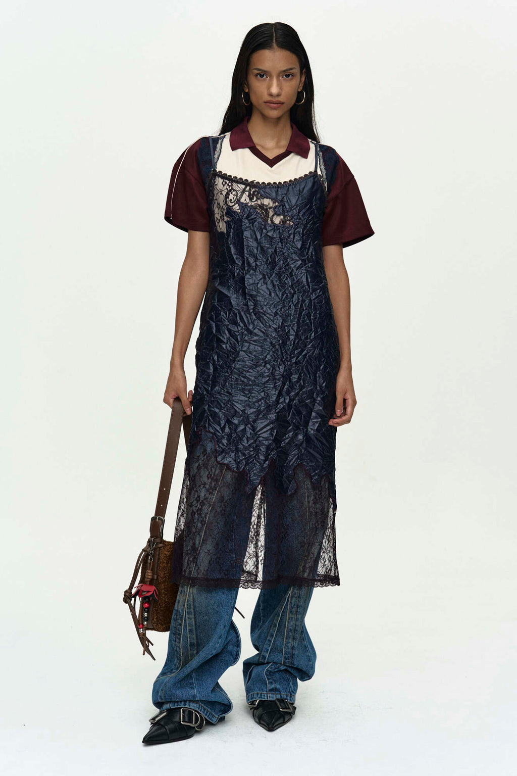 Andersson Bell Lace Trimmed Polo Jersey Top Yellow)