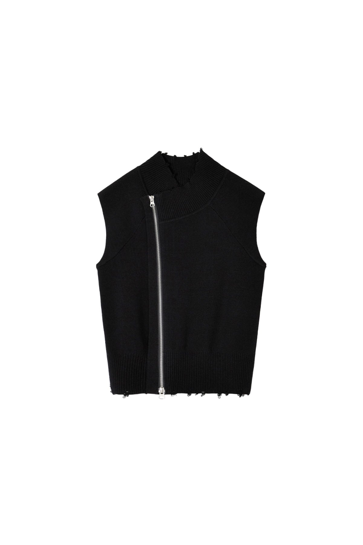 Matinkim High Neck Logo Knit Zip UP Vest IN Black