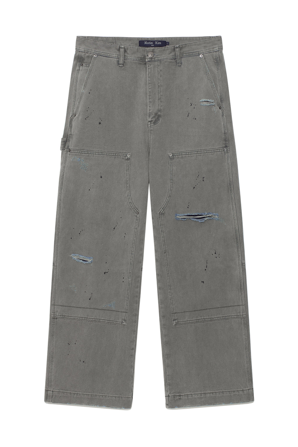 Matinkim Vintage Painting Carpenter Pants For Men IN Grey