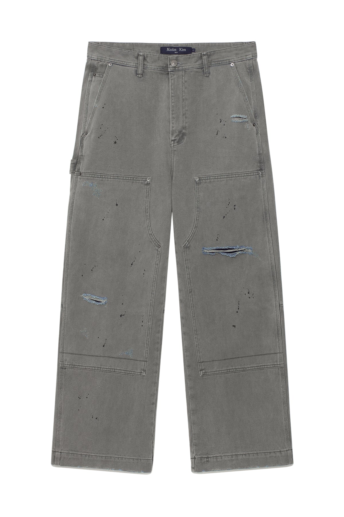 Matinkim Vintage Painting Carpenter Pants For Men IN Grey