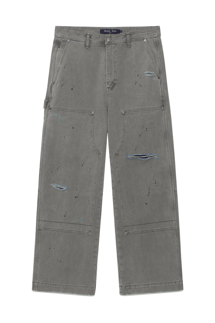 Matinkim Vintage Painting Carpenter Pants For Men IN Grey