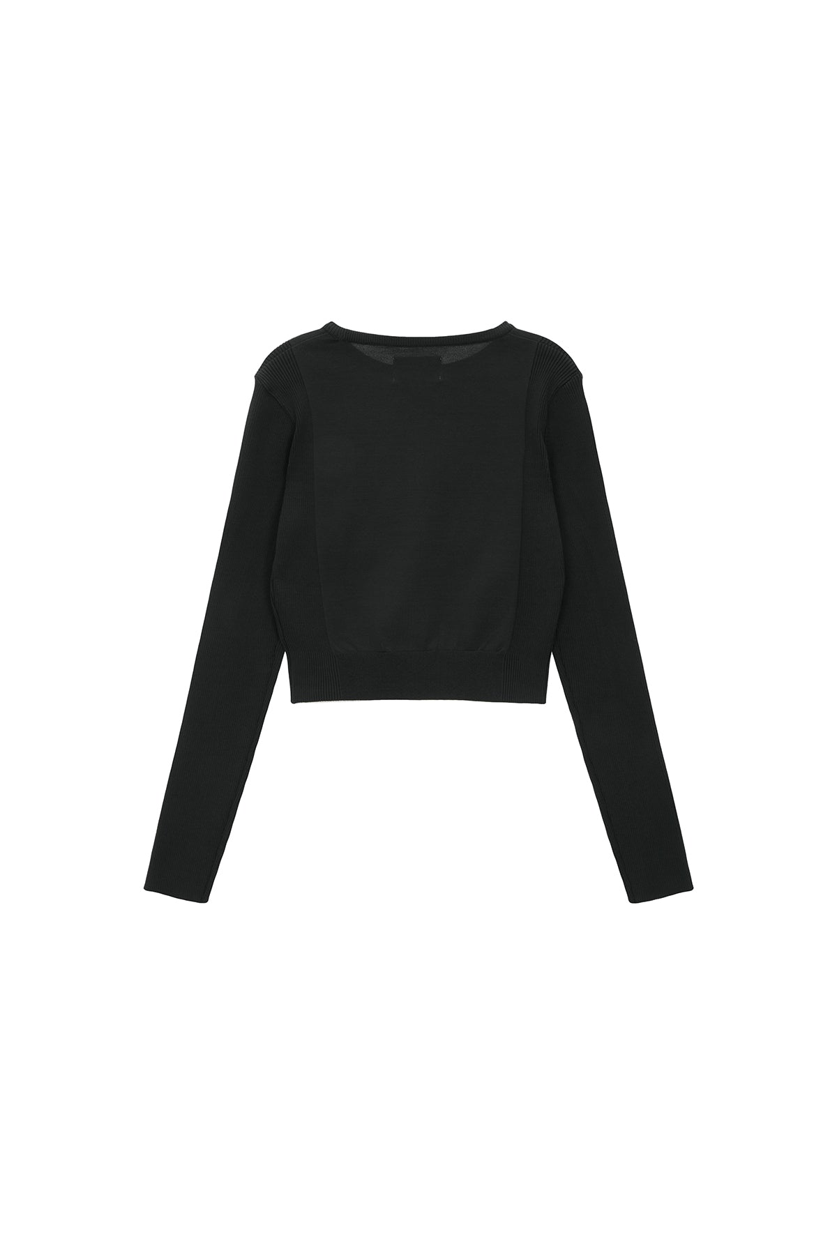 [matinkim] LOGO POINT JACQUARD KNIT CROP TOP IN CHARCOAL