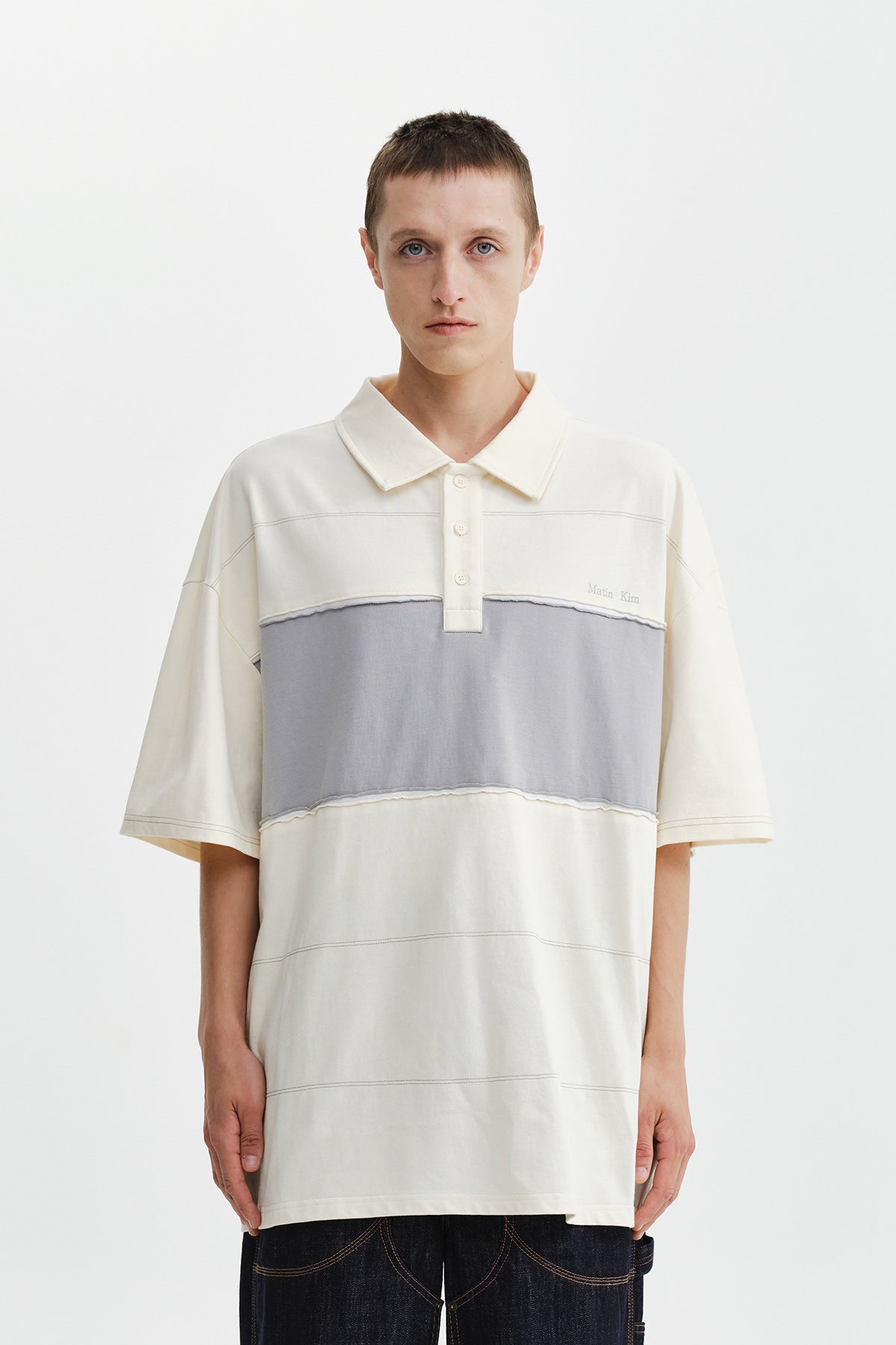 Matinkim Cut Out Block Collar Top For Men IN Ivory