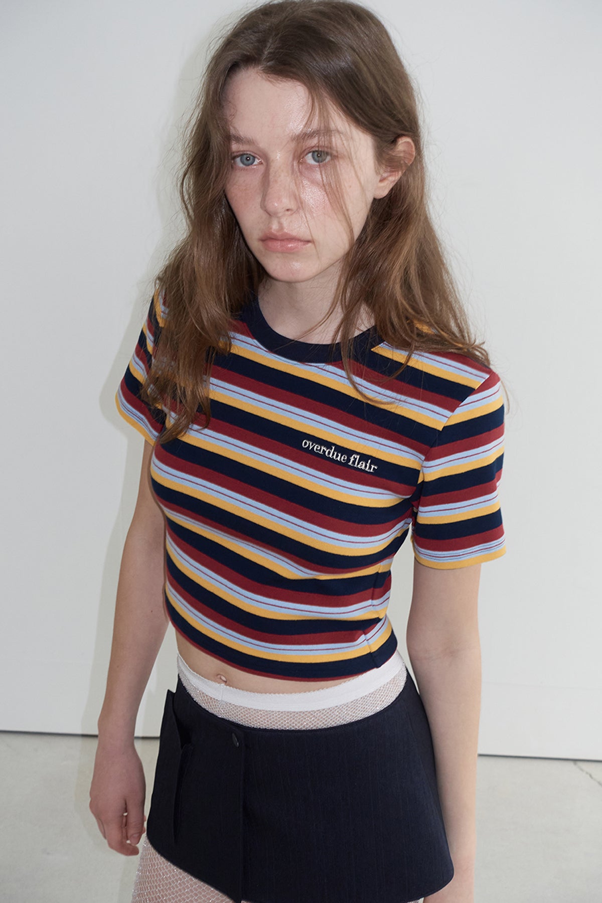 Overdueflair Stripe Crop T-Shirt Navy