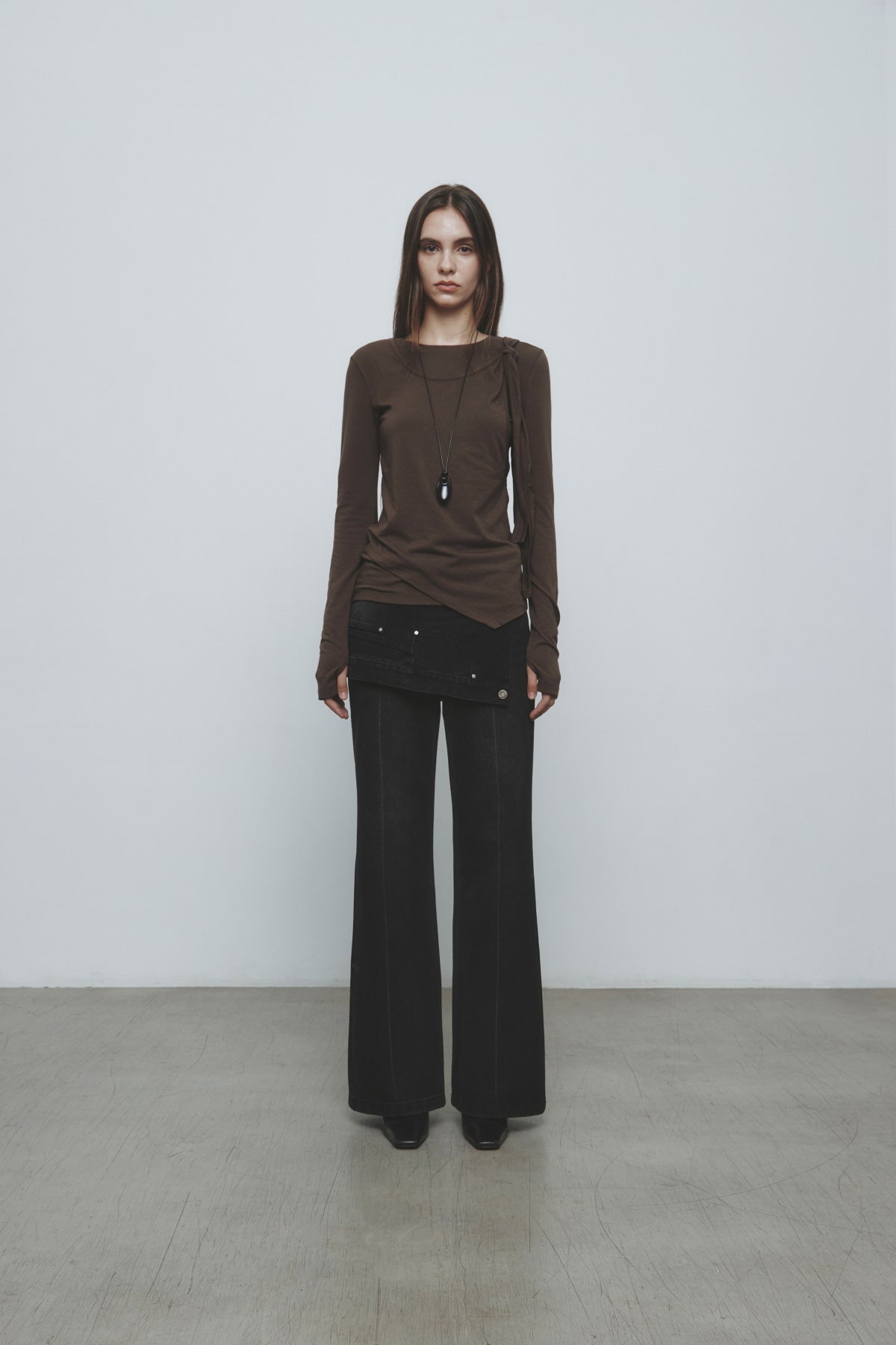 Matinkim Upside Down Layered Denim Pants IN Black