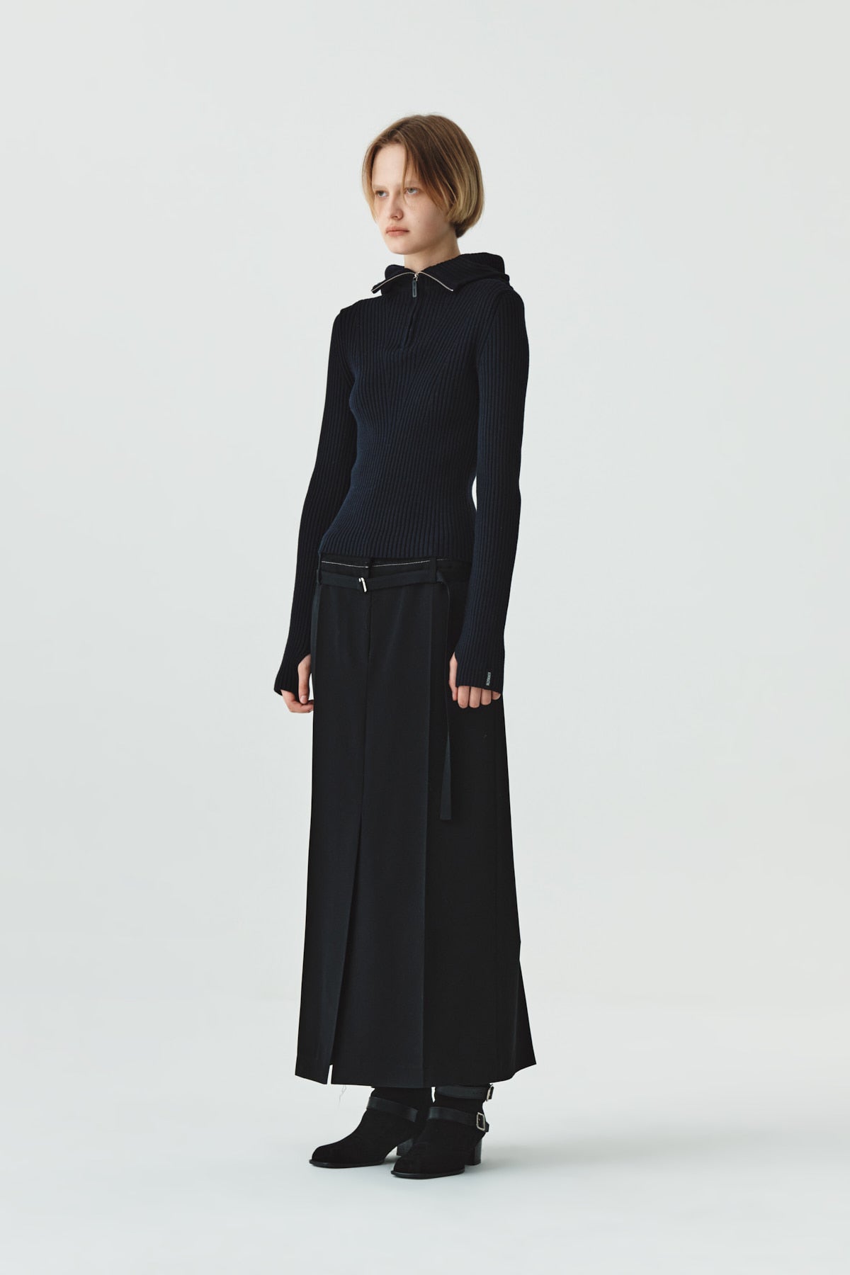 Matinkim Slit Point H Line Long Skirt IN Black