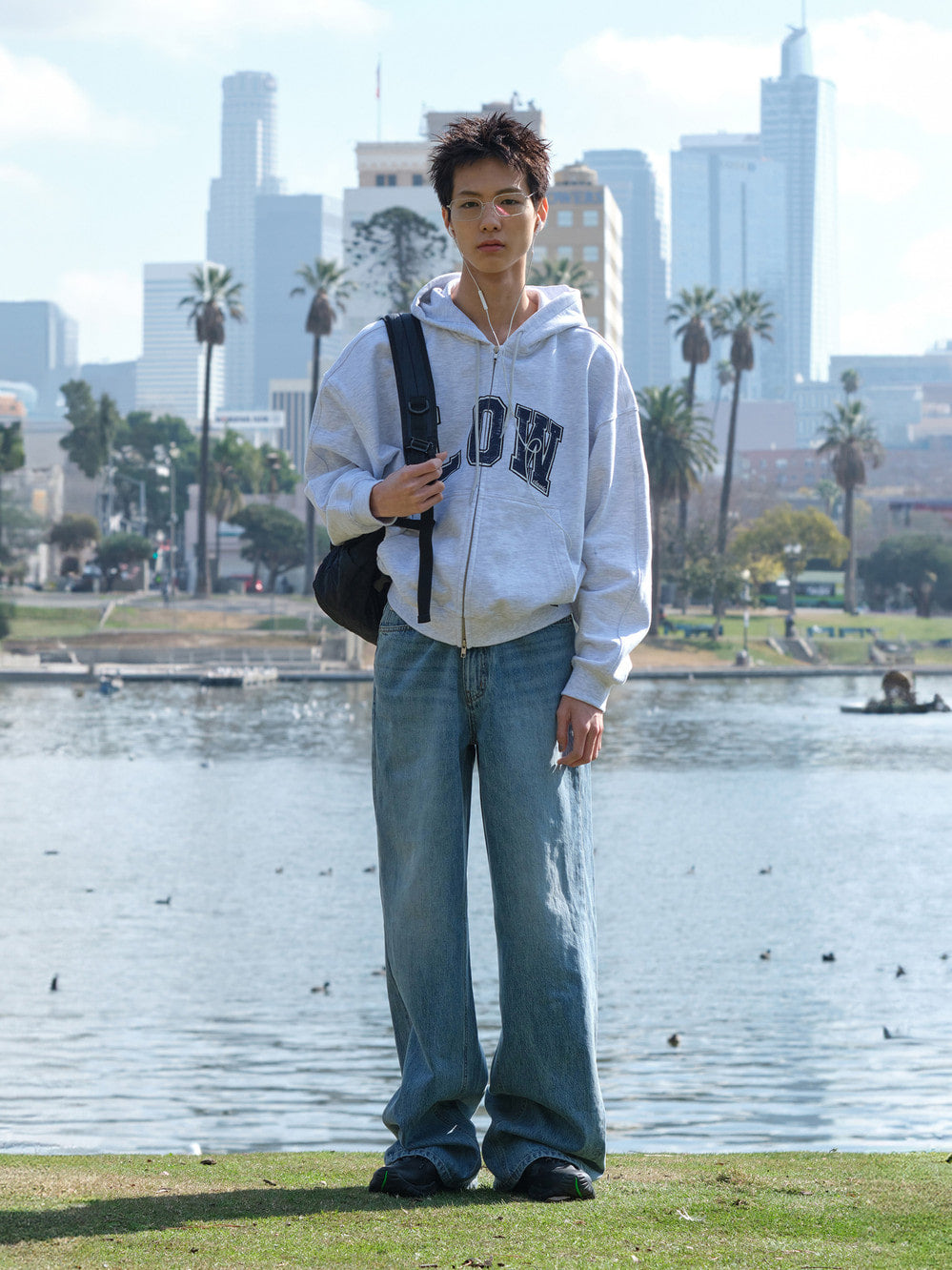 Low Classic Low Soft Sweat Zip-Up Hoodie Light Melange Grey