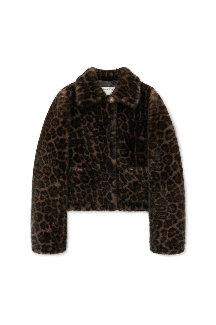 Matinkim Leopard Fur Crop Jacket IN Brown