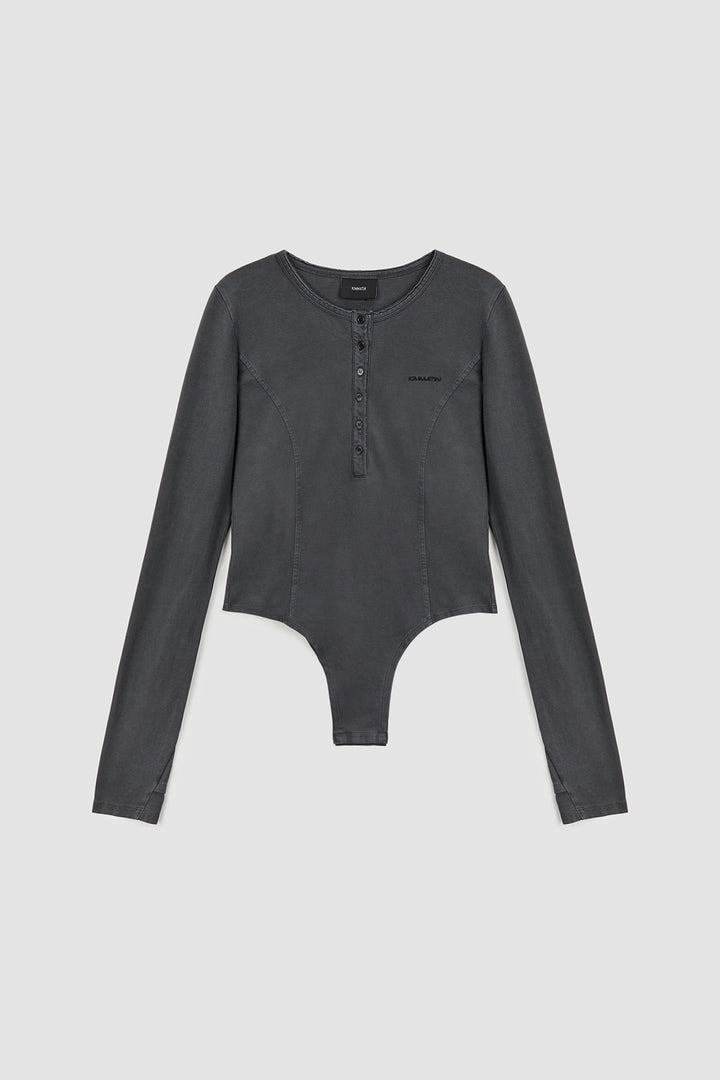 Matinkim Raw Cut Bodysuit Top IN Charcoal