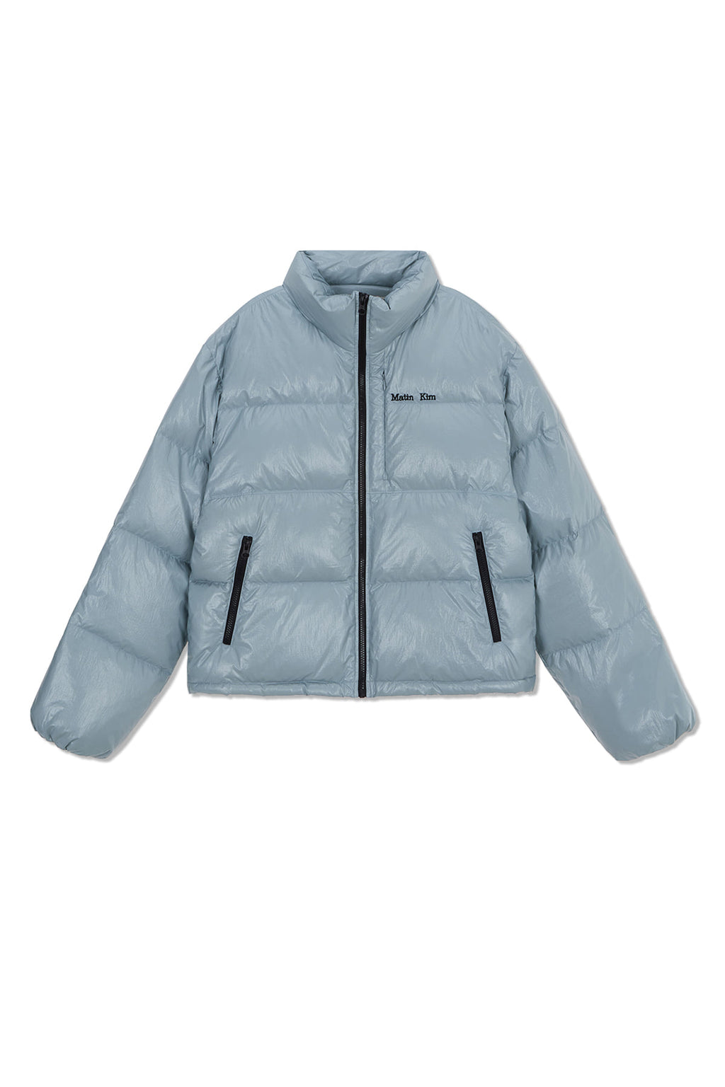 [matinkim] SMALL LOGO VOLUME DOWN JUMPER FOR WOMEN IN LIGHT GREY