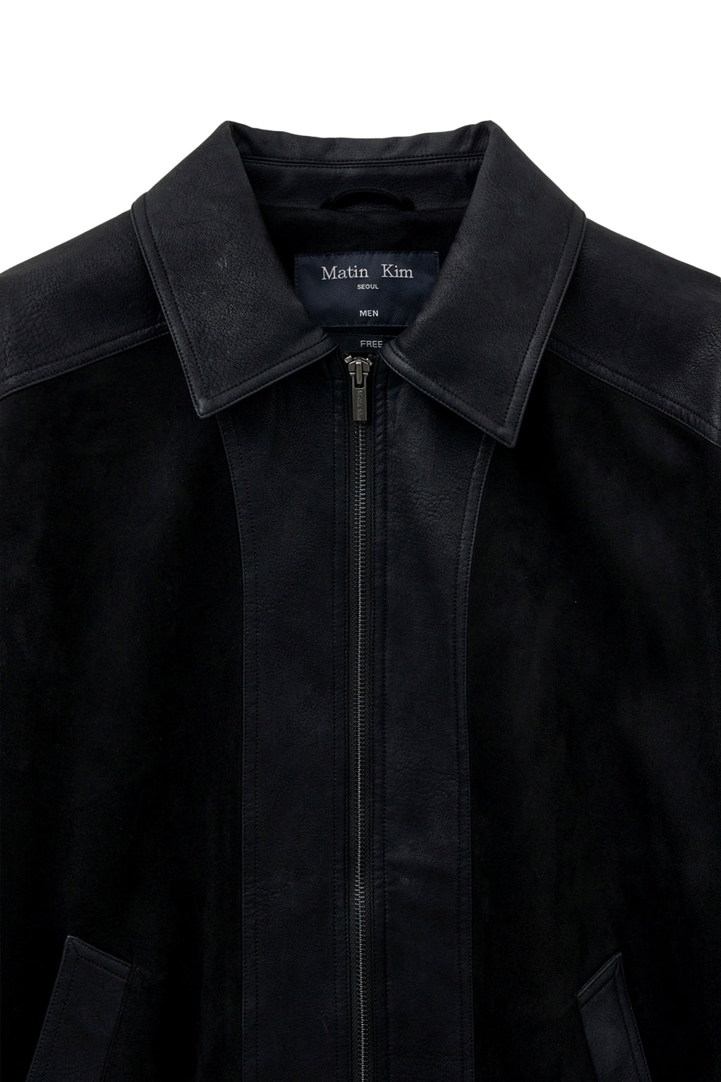 [matinkim] SUEDE MIX LEATHER ZIP UP JUMPER FOR MEN IN BLACK