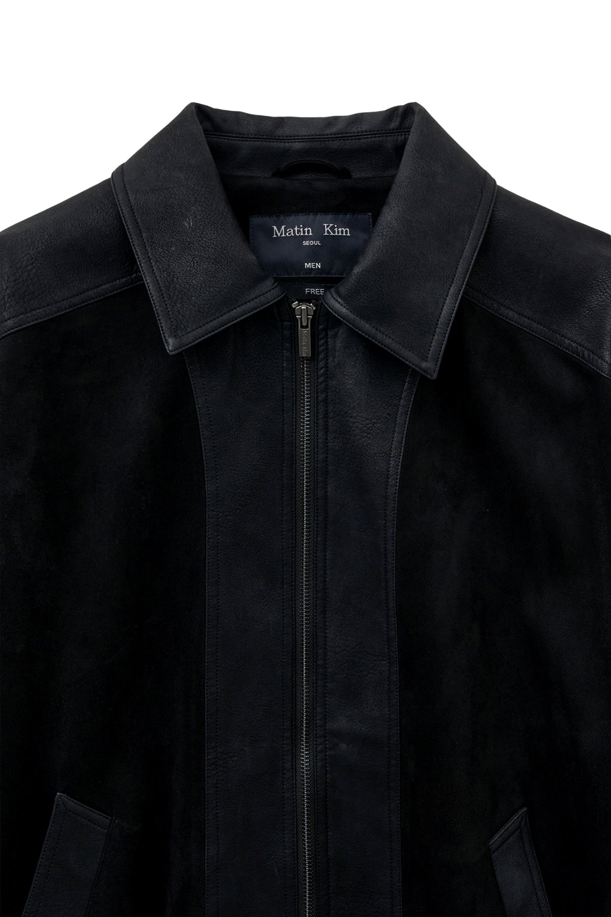 [matinkim] SUEDE MIX LEATHER ZIP UP JUMPER FOR MEN IN BLACK