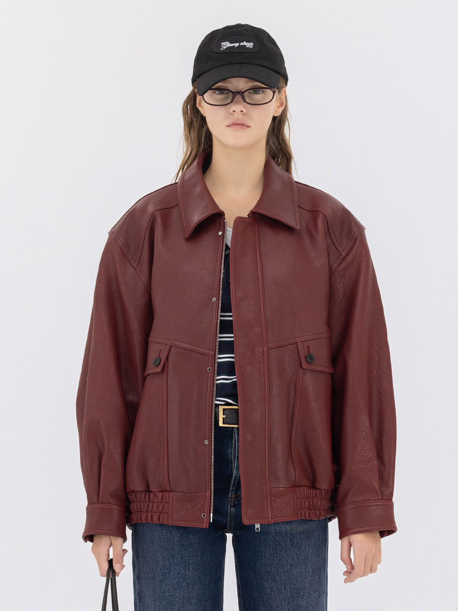 GLOWNY G Lambskin Leather Jacket (Wine)
