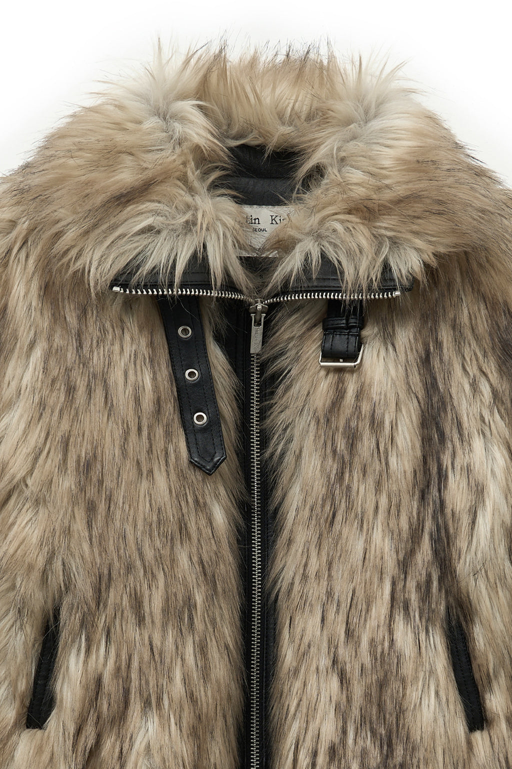 [matinkim] NECK BUCKLE CROP FUR JUMPER IN BEIGE