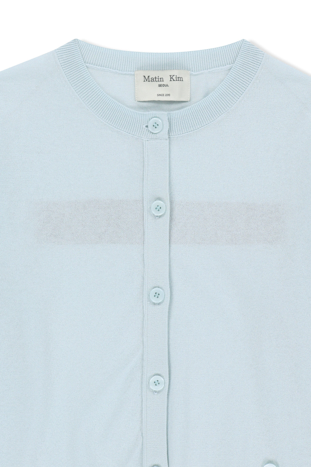 [matinkim] Back Logo Sheer Cardigan For Women IN Light Blue