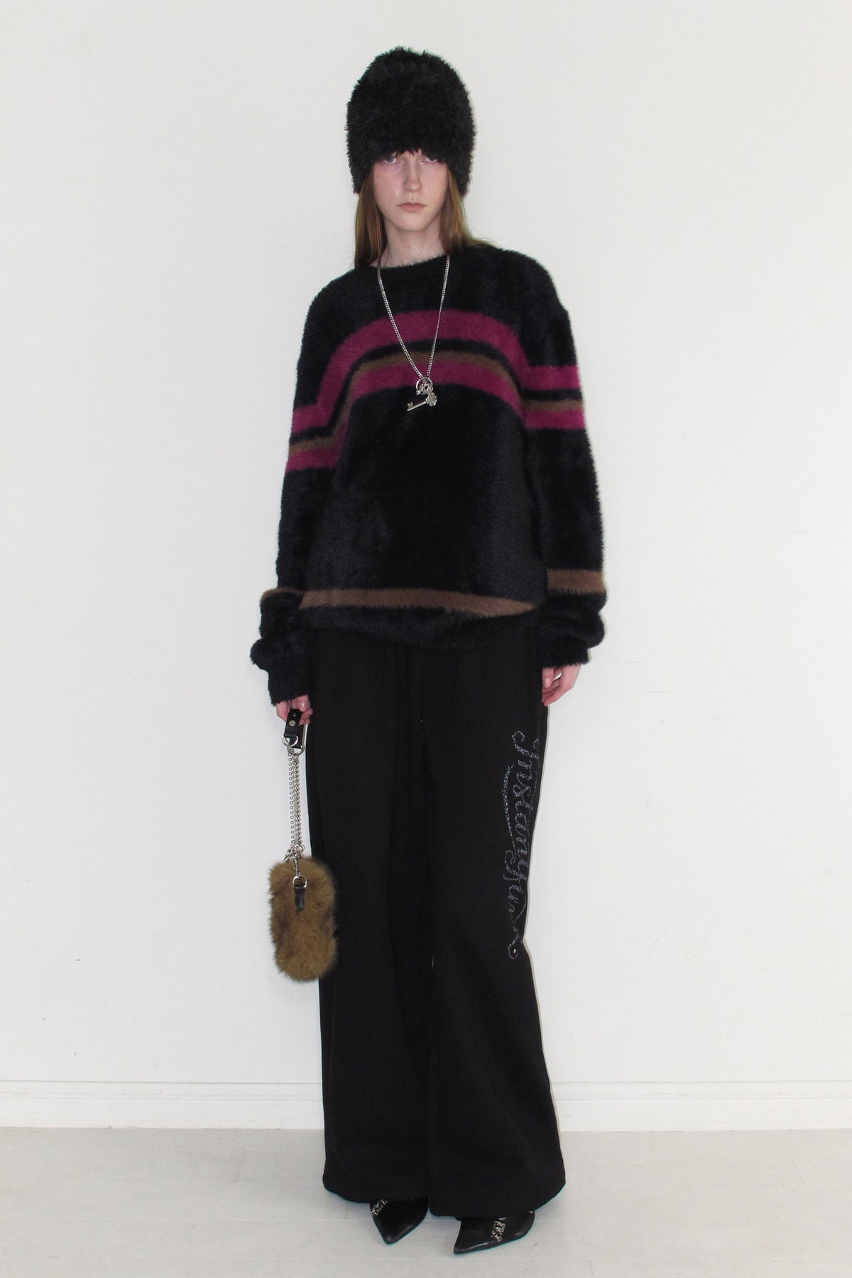 Instantfunk Rhinestone Folded Waist Sweat Pants - Black