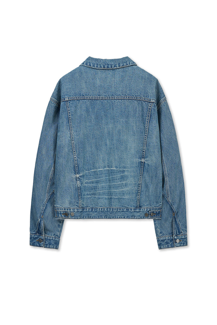Matinkim Vintage Washed Denim Trucker For Men IN Blue