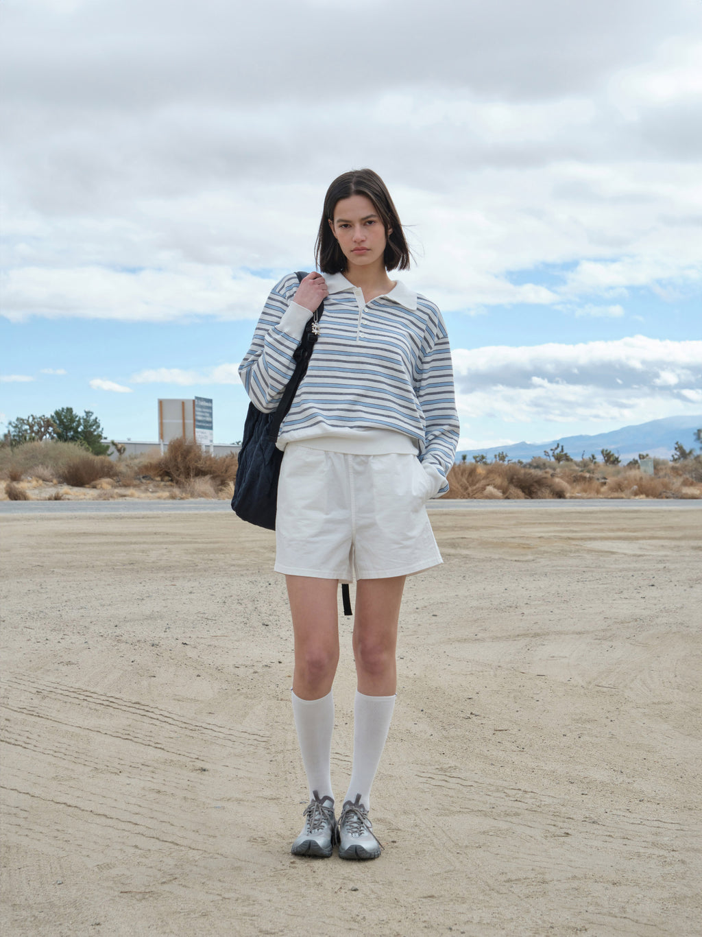 Low Classic Striped Open Collar Sweater Ivory Stripe