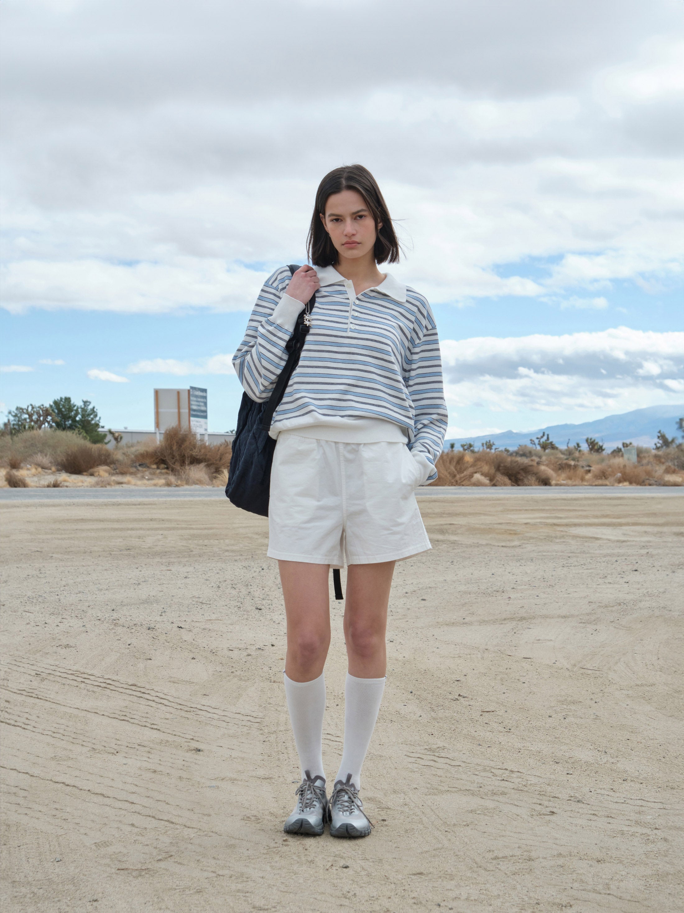 Low Classic Striped Open Collar Sweater Ivory Stripe