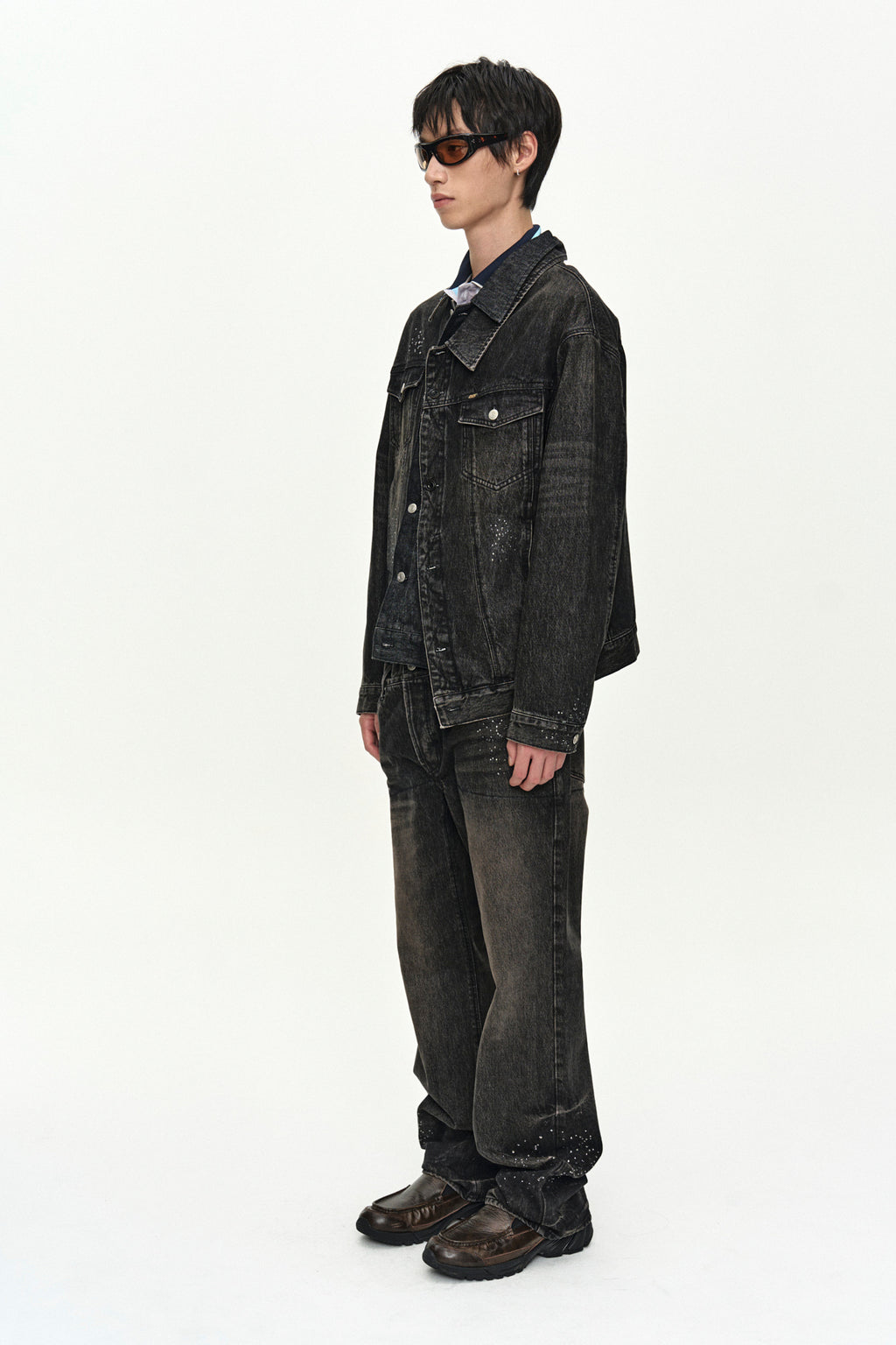Andersson Bell Unisex Asymmetric Layered Beads Denim Jacket
