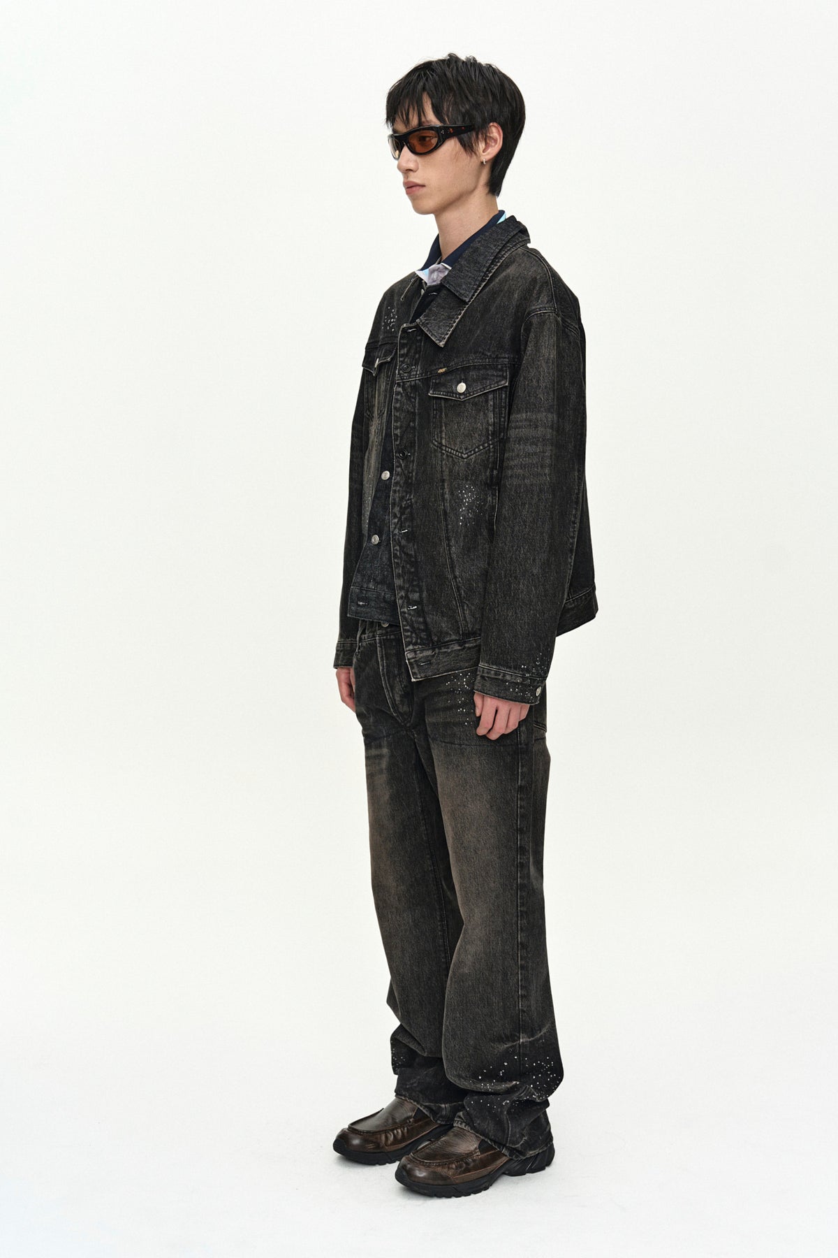 Andersson Bell Unisex Asymmetric Layered Beads Denim Jacket