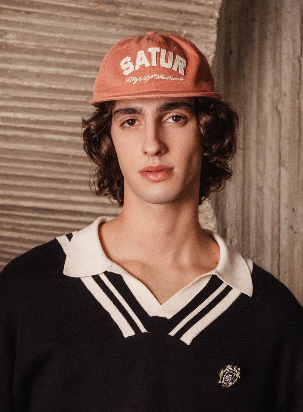 Satur Arch Logo Applique Ball Cap - Brick