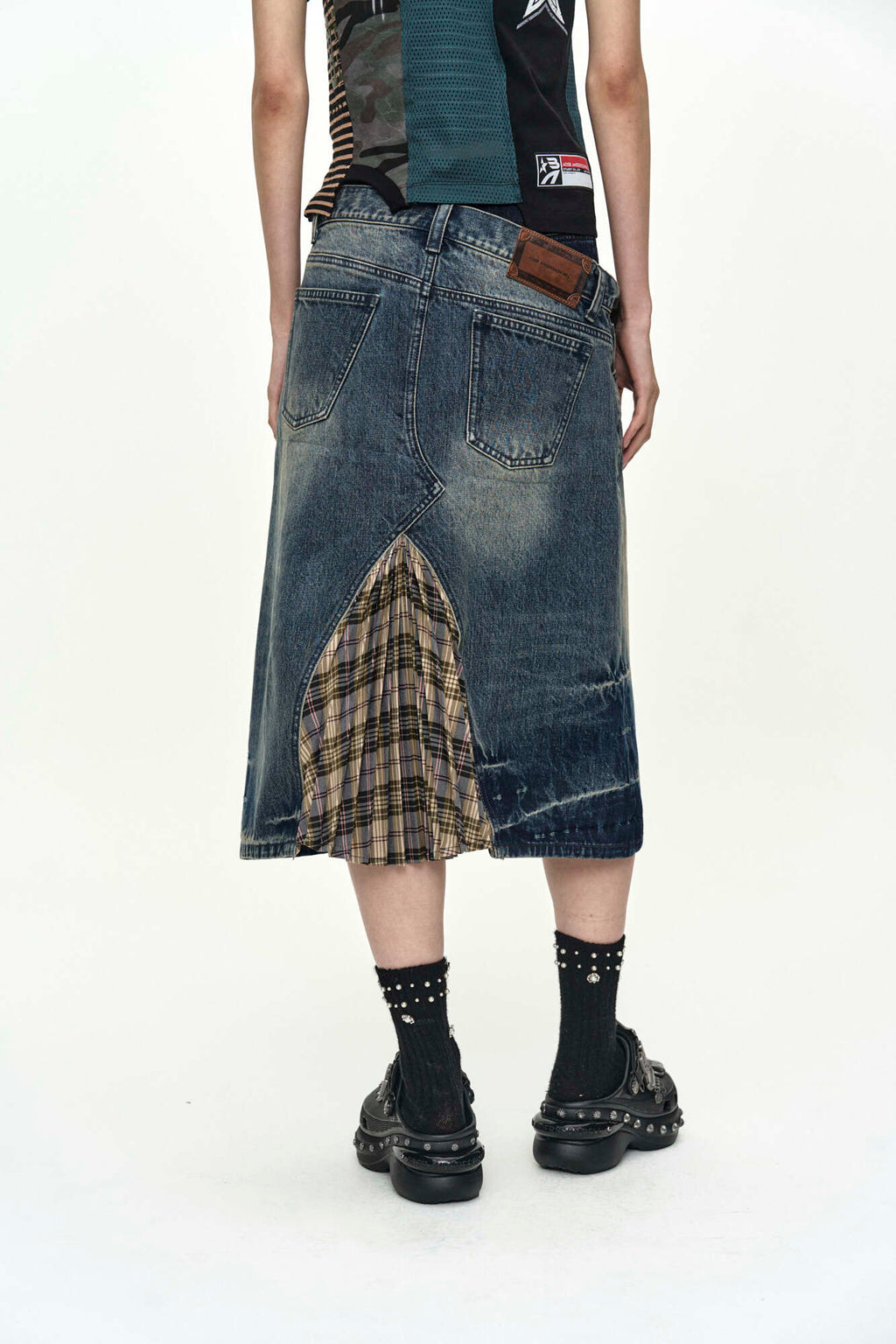 Andersson Bell Pleats Combo Flipped Denim Skirt