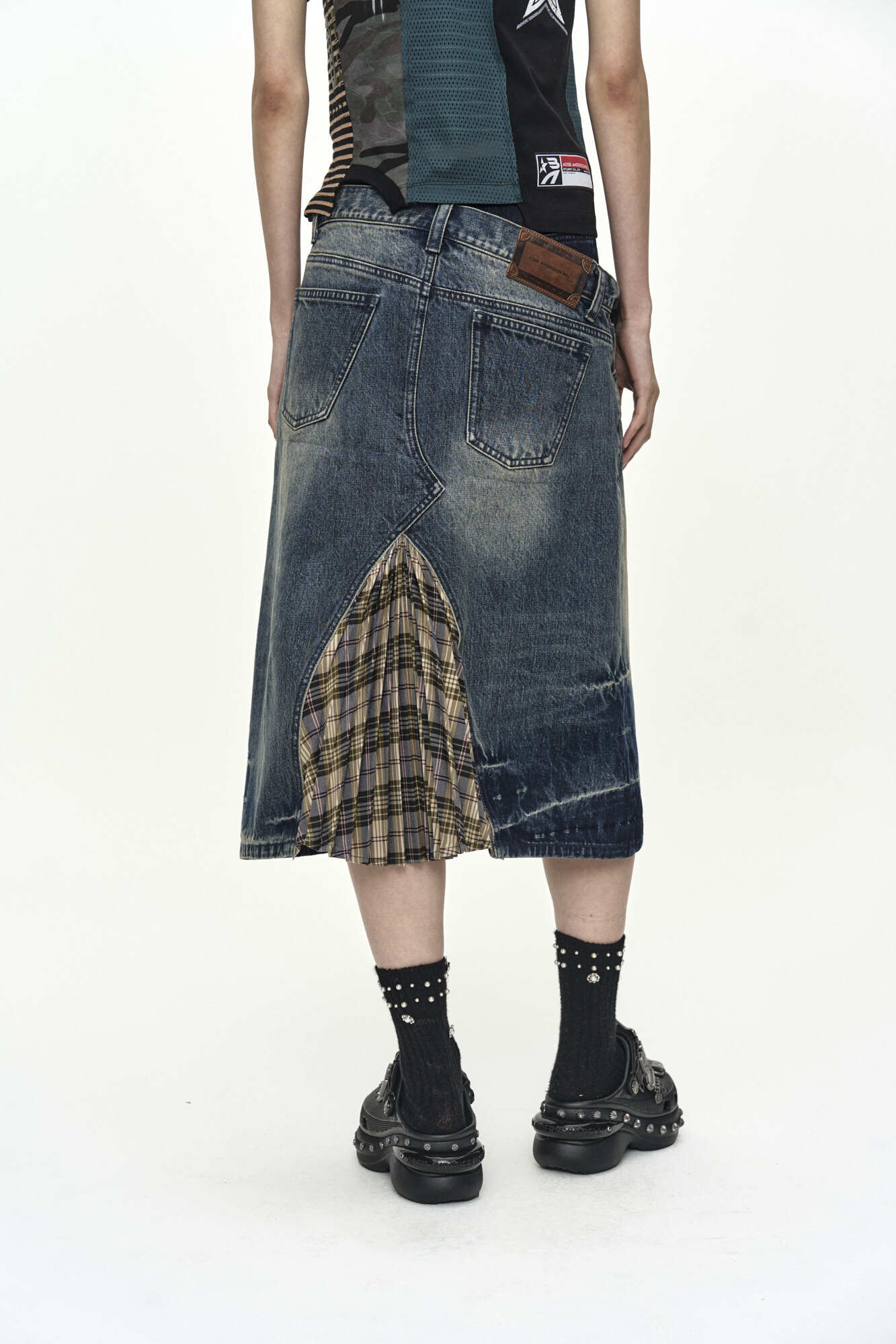 Andersson Bell Pleats Combo Flipped Denim Skirt