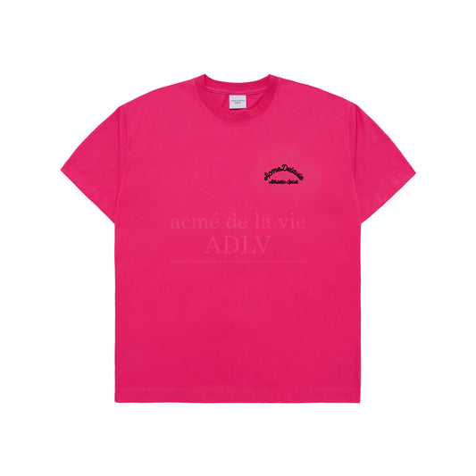 SCRIPT EMBOSSING CHAIN NEEDLEWORK SHORT SLEEVE T-SHIRT PINK