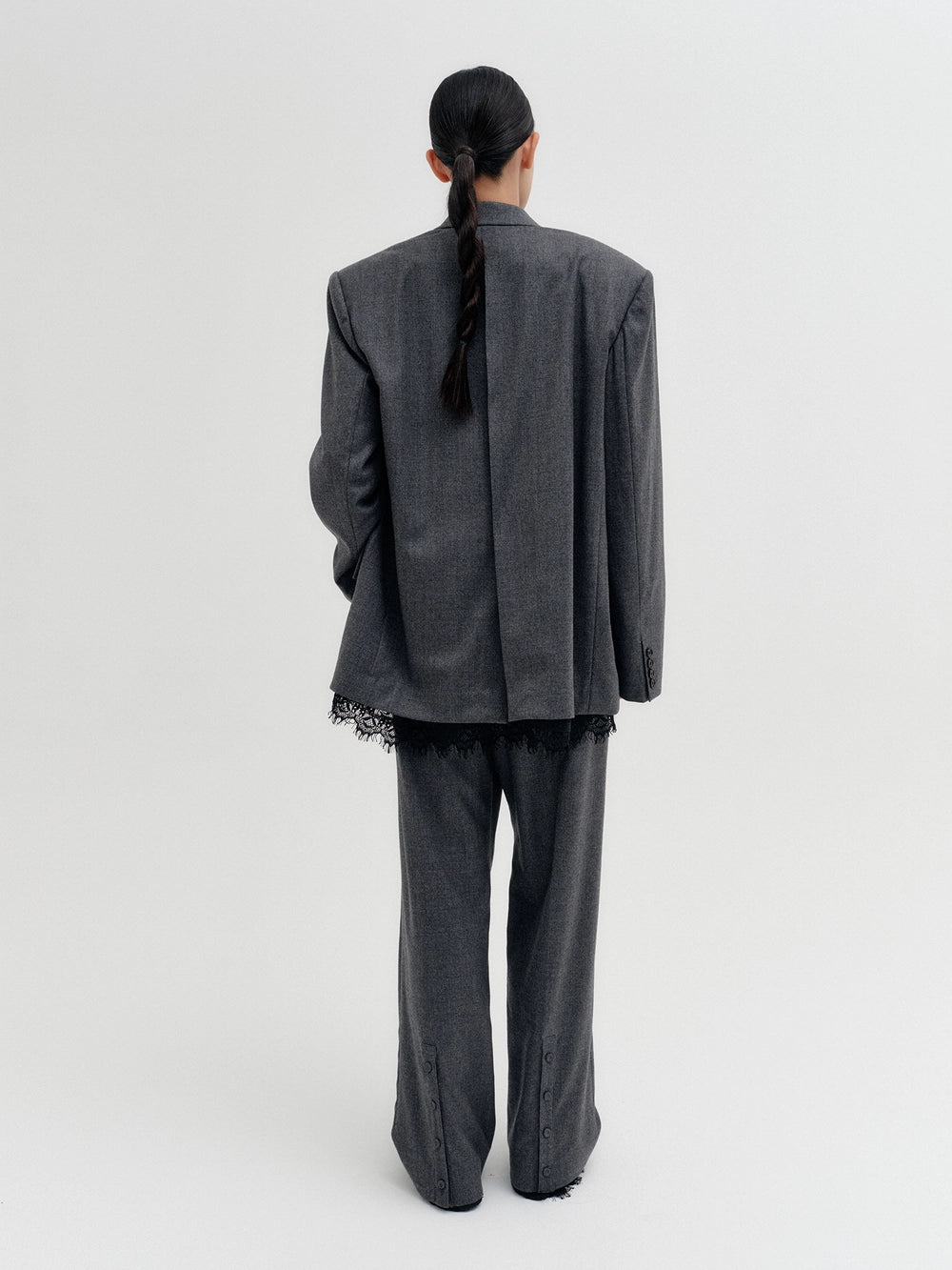 EENK Split Back Lace Panel Jacket - Melange Gray