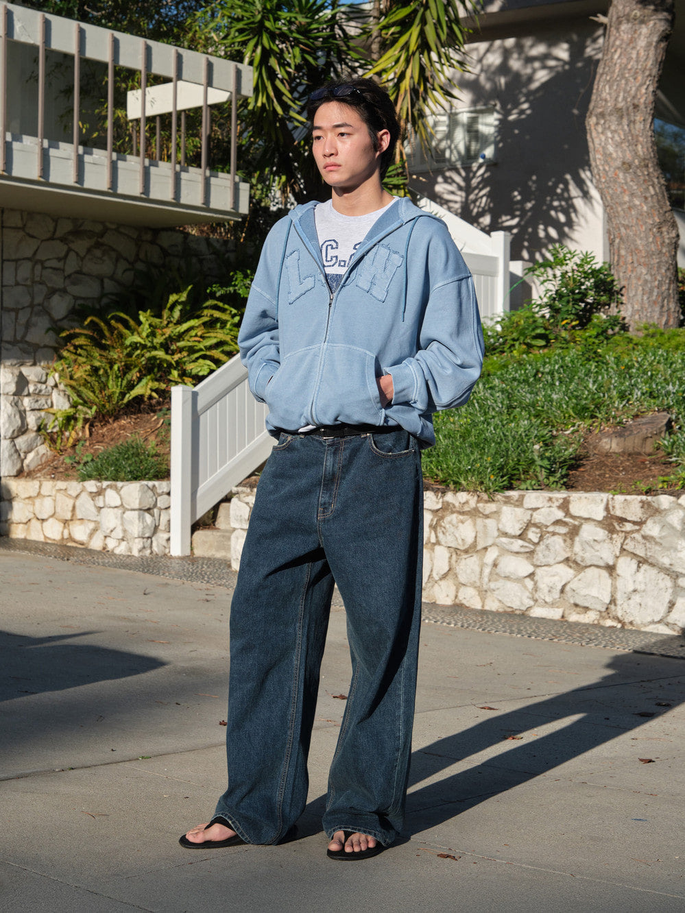 Low Classic Low Washed Zip-Up Hoodie Baby Blue