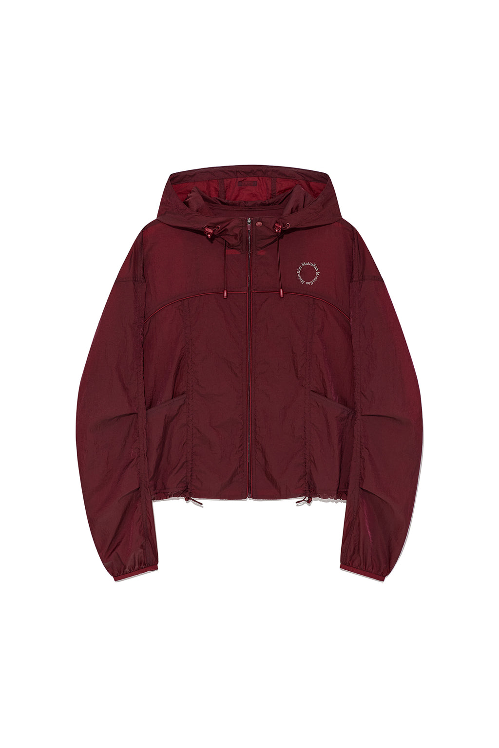 [matinkim] HOODY POINT CROP LIGHT WINDBREAKER IN BURGUNDY