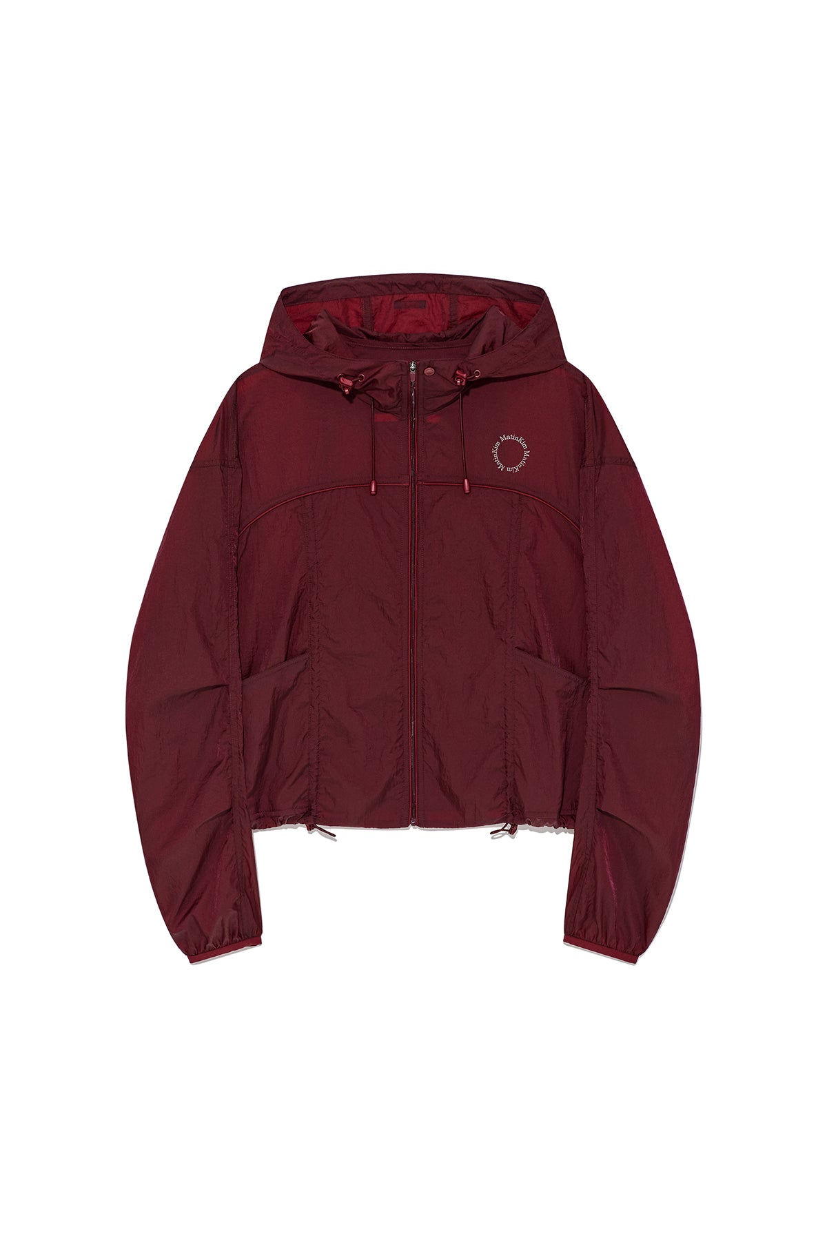 [matinkim] HOODY POINT CROP LIGHT WINDBREAKER IN BURGUNDY