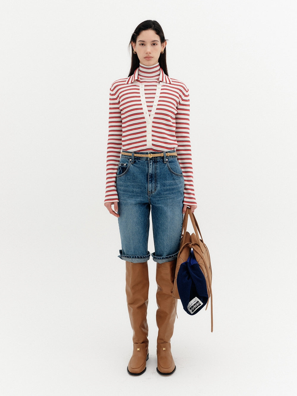 EENK High-Neck Layered Knitwear Top - Ivory