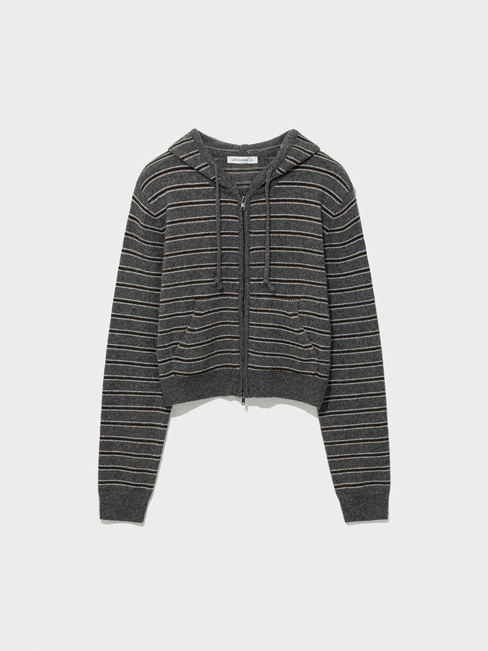 Low Classic Striped Zip-Up Hoodie Sweater Melange Grey