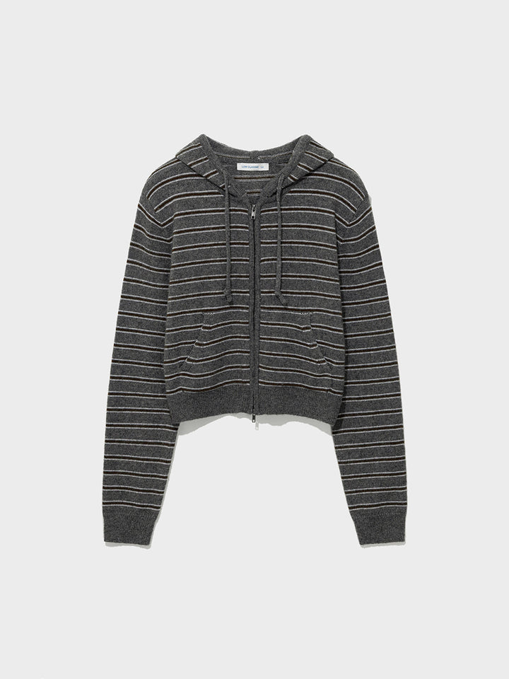 Low Classic Striped Zip-Up Hoodie Sweater Melange Grey