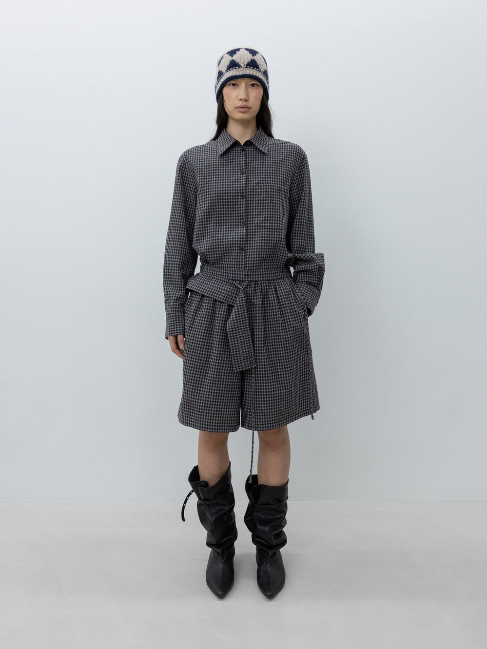 Low Classic Wool Cotton Detachable Belt Shorts Blue
