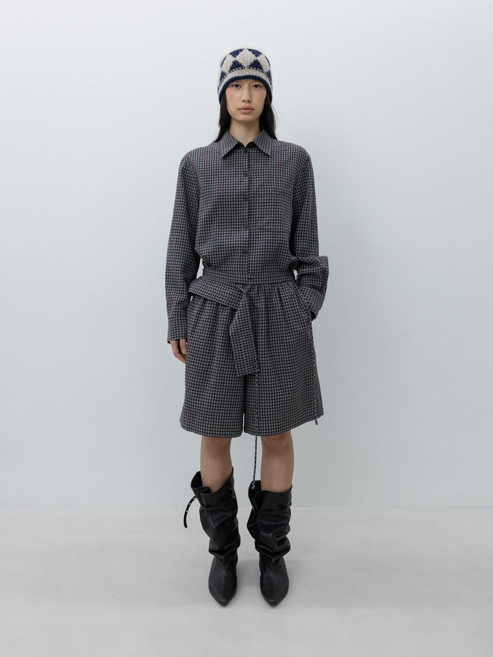 Low Classic Wool Cotton Detachable Belt Shorts Blue