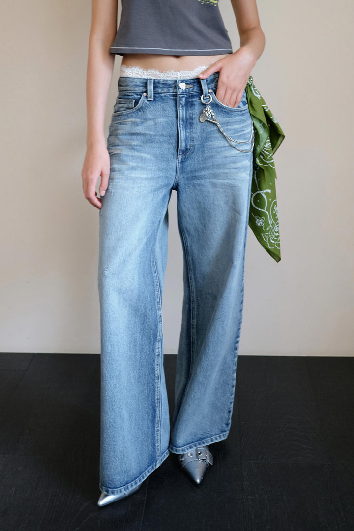 Instantfunk Low Rise Buckle Denim - Light Blue
