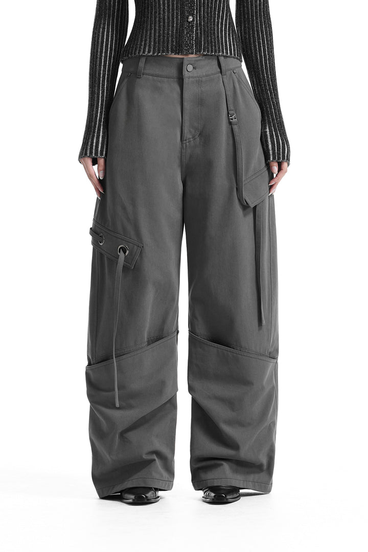 Treemingbird Big Eyelet Cargo Baggy Pants Charcoal