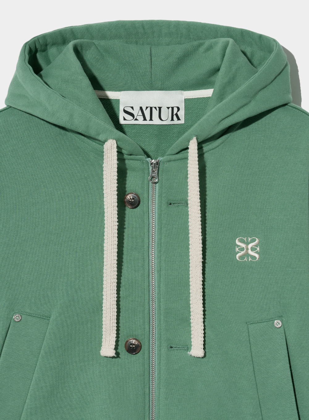 [satur] (W) Teo Cotton All Day Hood Zip-Up - Sage Green