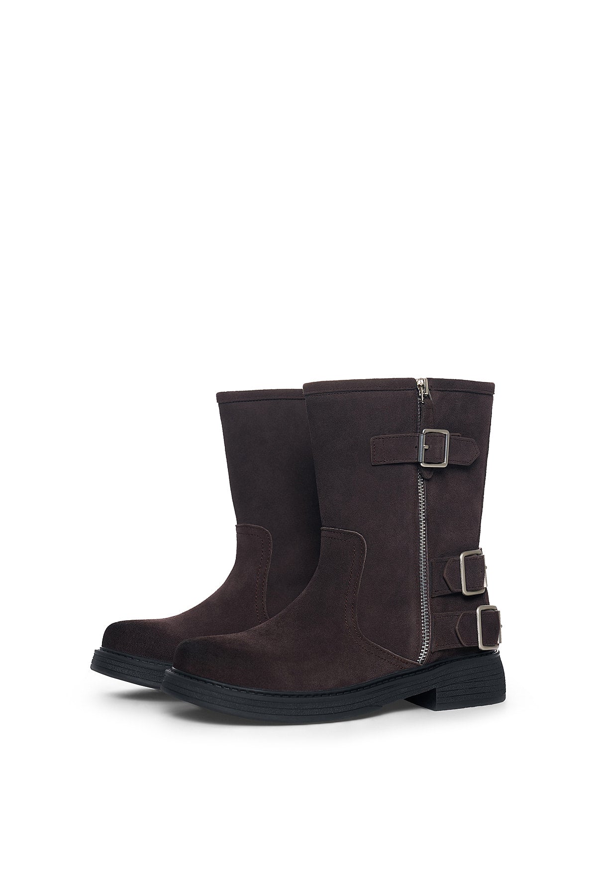 Matinkim Vintage Washed Biker Ankle Boots IN Dark Brown