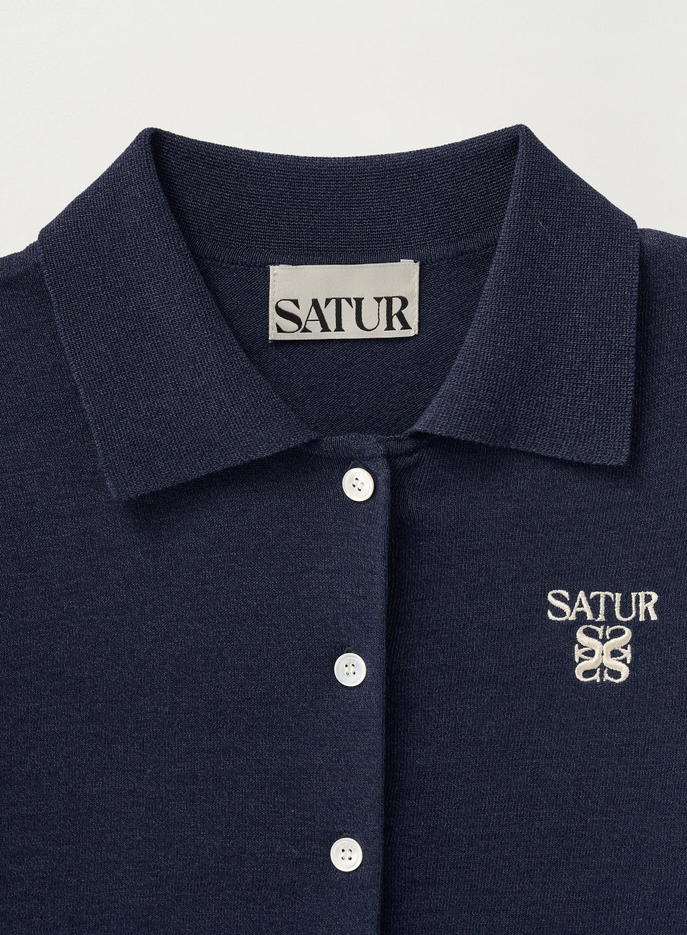 [satur] (W) Light Weight Collar Half Cardigan - Navy