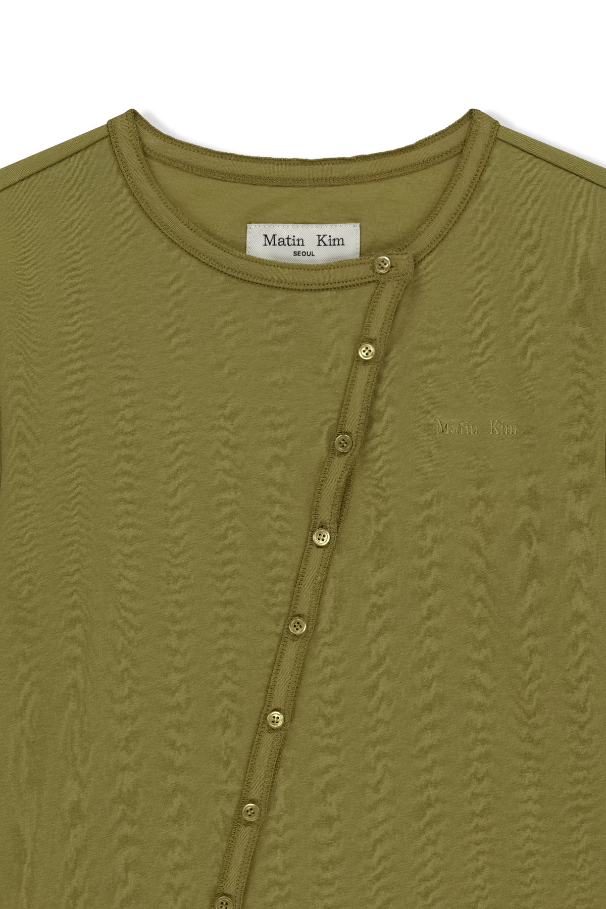 Matinkim Asymmetric Button Closure Top IN Olive