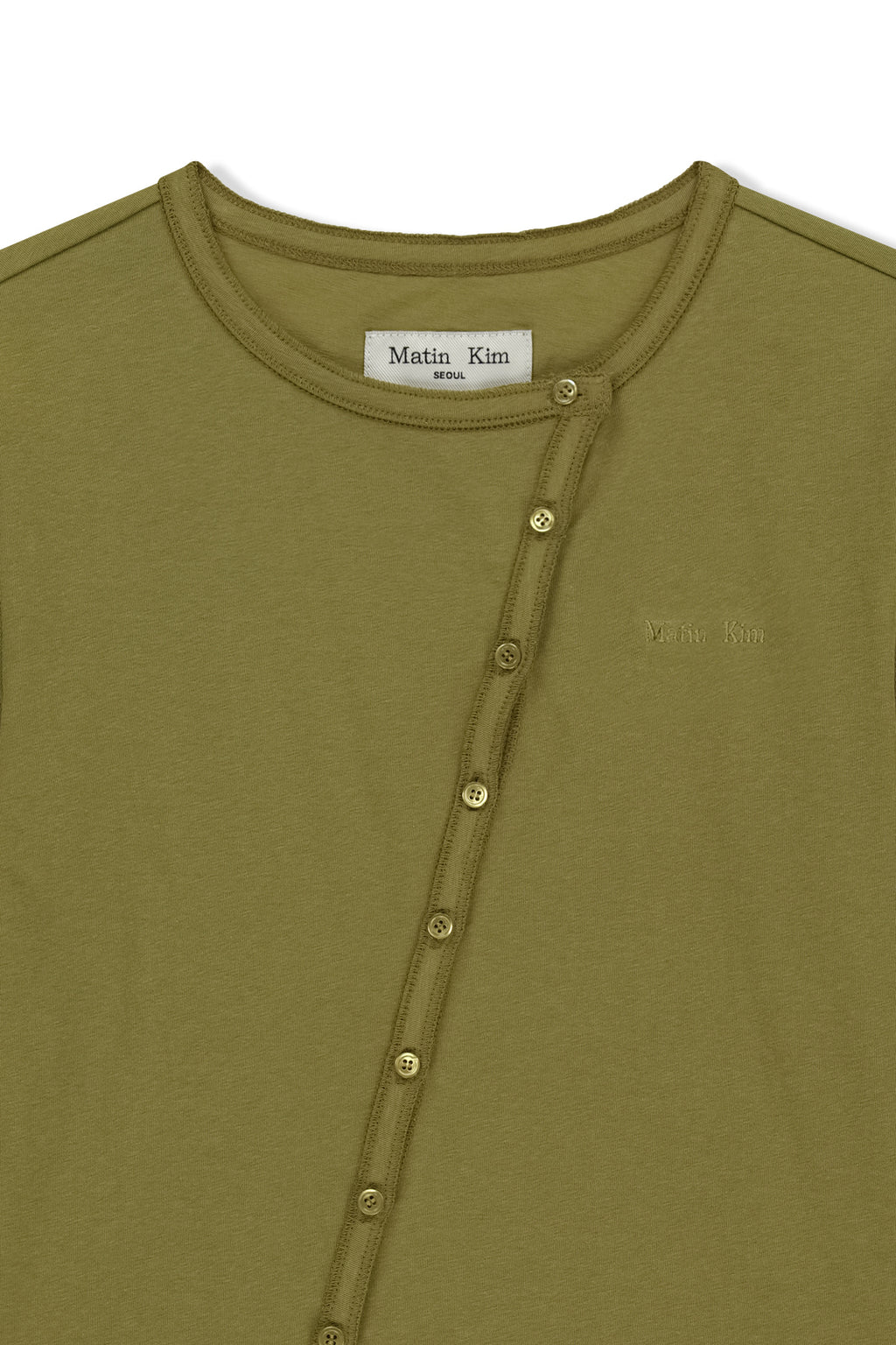 Matinkim Asymmetric Button Closure Top IN Olive